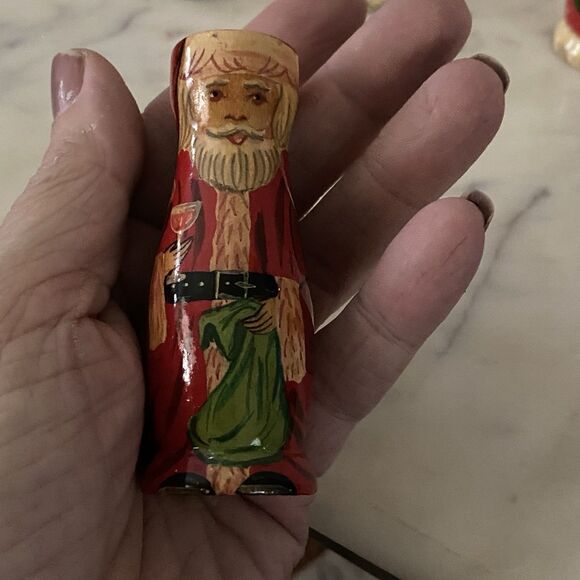Vintage Russian Folk Art Santas 3.25” Wood Christmas Collection Set of 4 - Picture 6 of 9